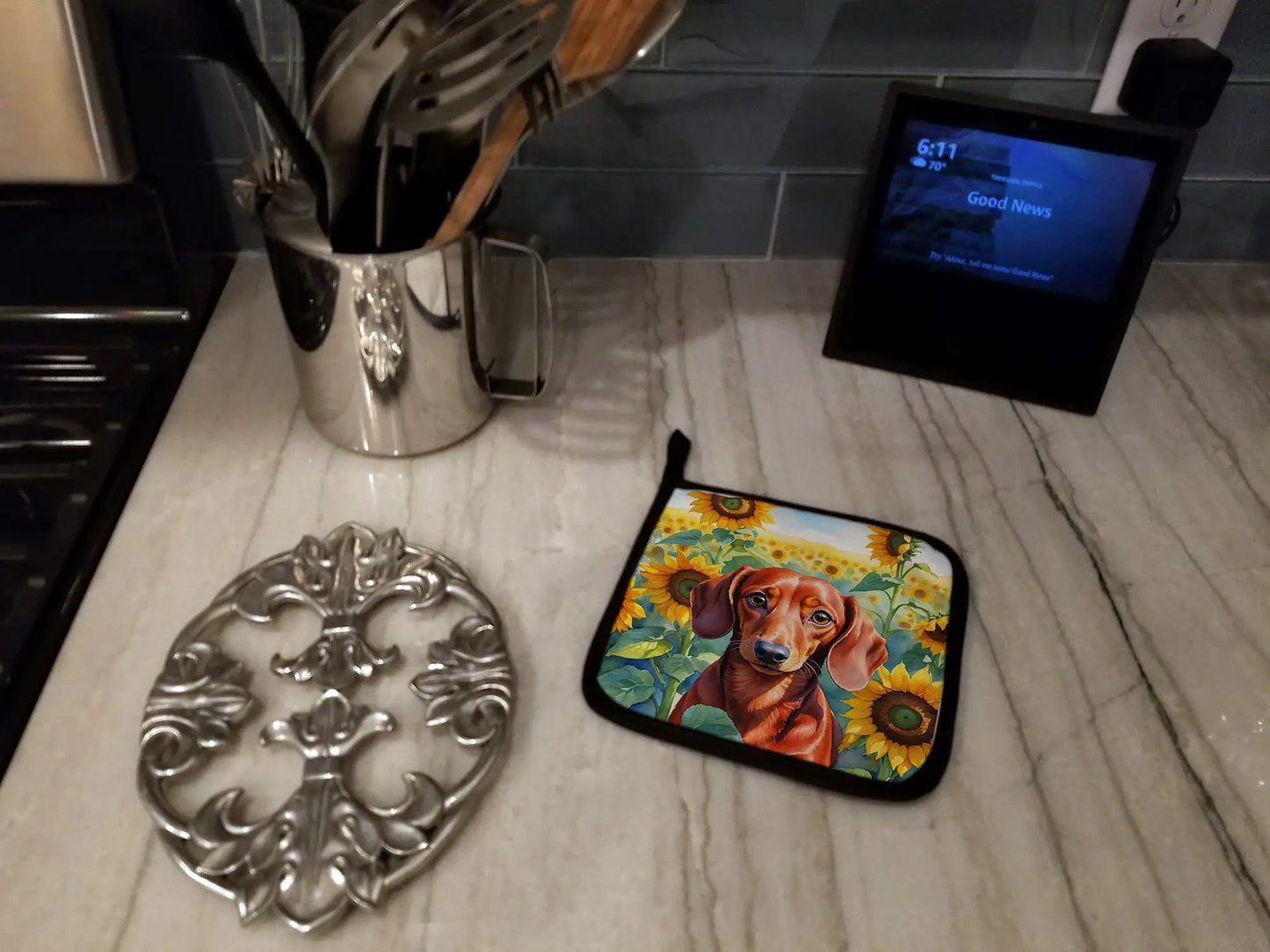 Dachshund in Sunflowers Pair of Pot Holders - Penelope Wigglebum's