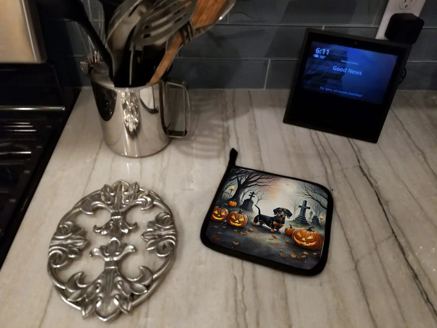 Dachshund Spooky Halloween Pair of Pot Holders - Penelope Wigglebum's