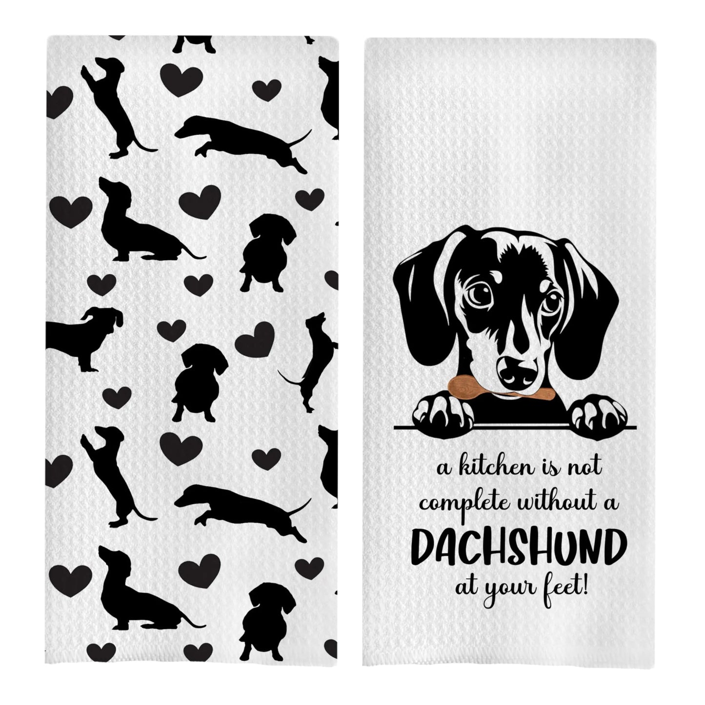 Dachshund Dish Towels Set featuring a peeking dachshund 16x24 Set of 2  - Penelope Wigglebum's