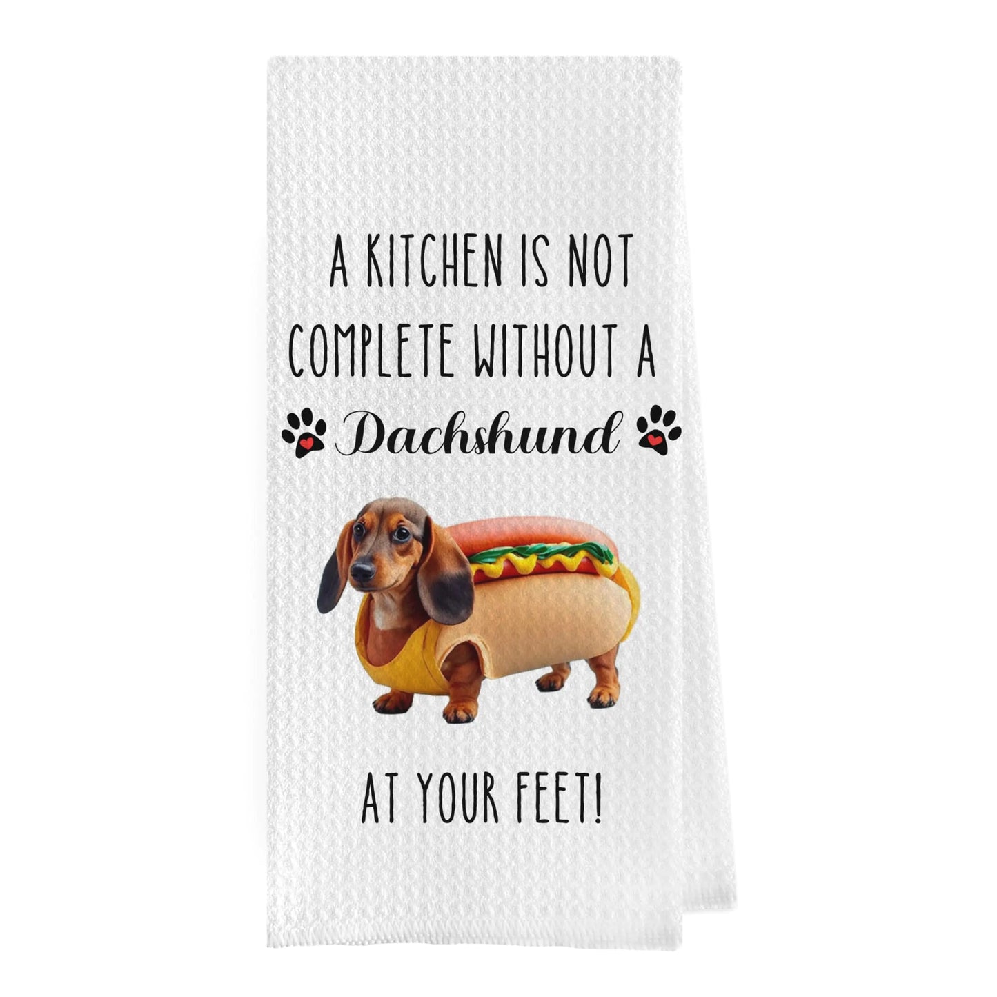 Dachshund Dish Towels Decorative Waffle Weave Kitchen Towels doxie in a hotdog bun