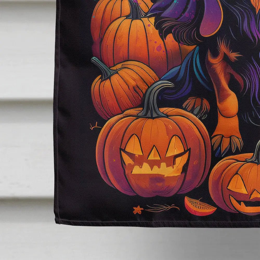 Black and Tan Dachshund Witchy Halloween House Flag - Penelope Wigglebum's