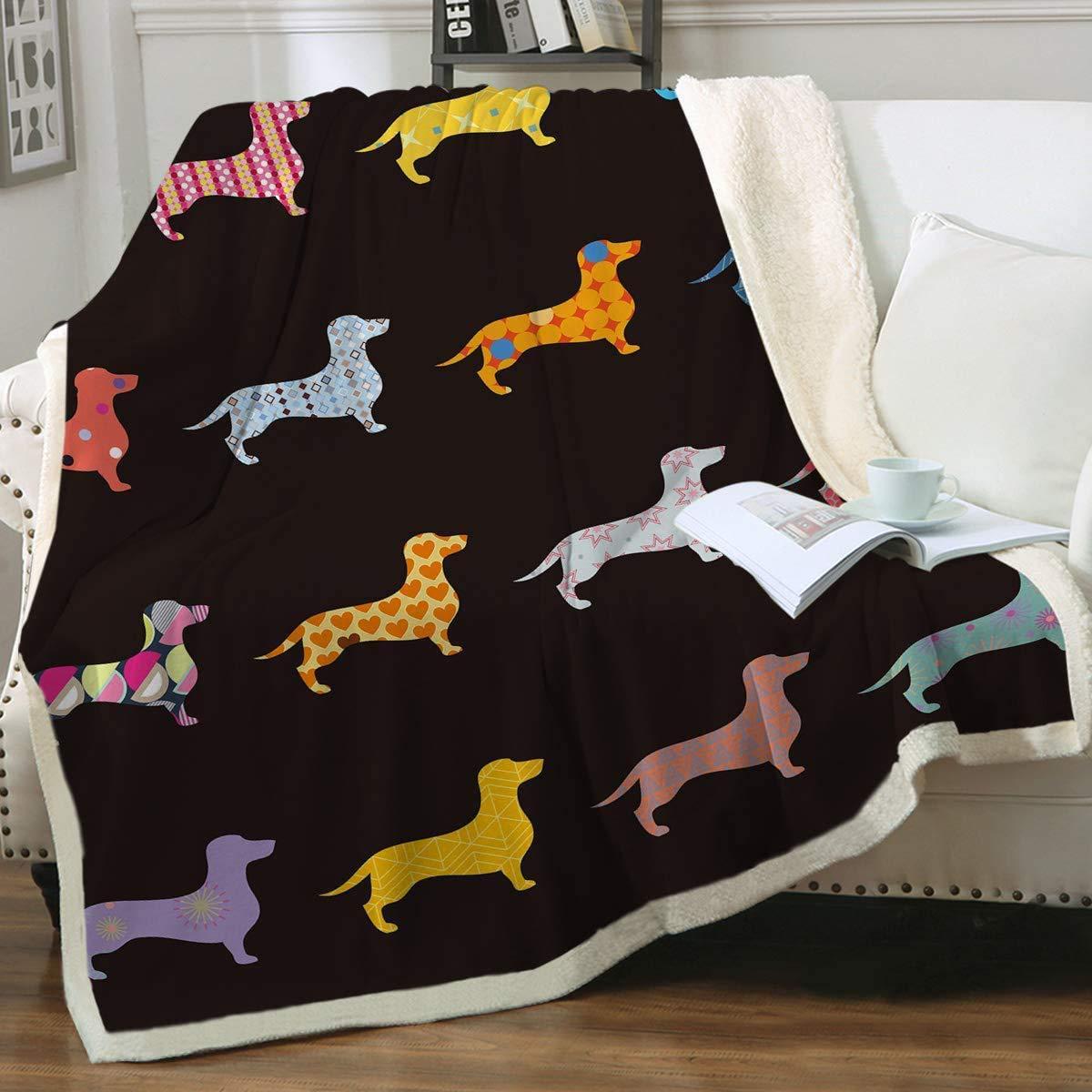 Cute Navy Blue Dachshund Pattern Woolen Blanket - Penelope Wigglebum's