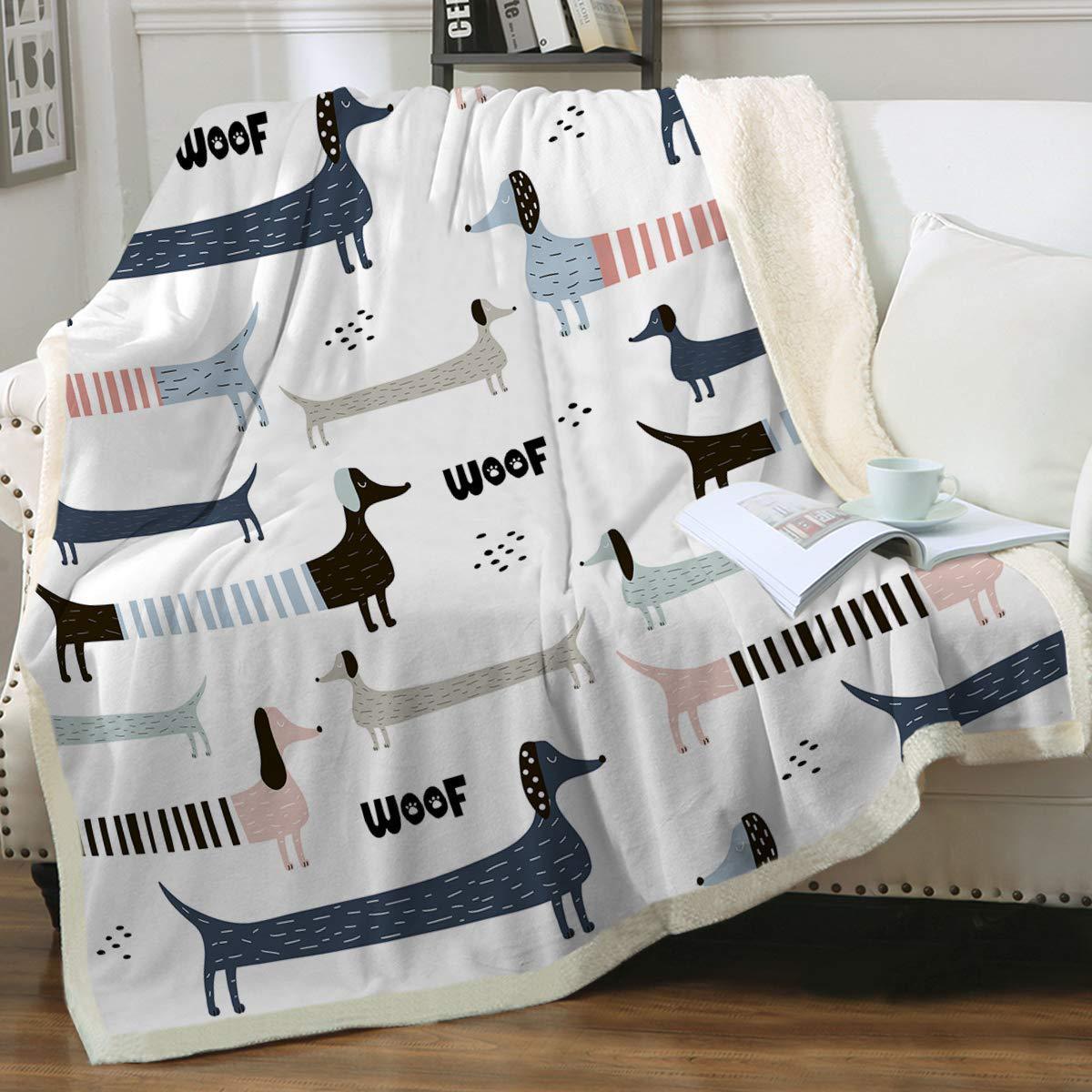 Cute Navy Blue Dachshund Pattern Woolen Blanket - Penelope Wigglebum's