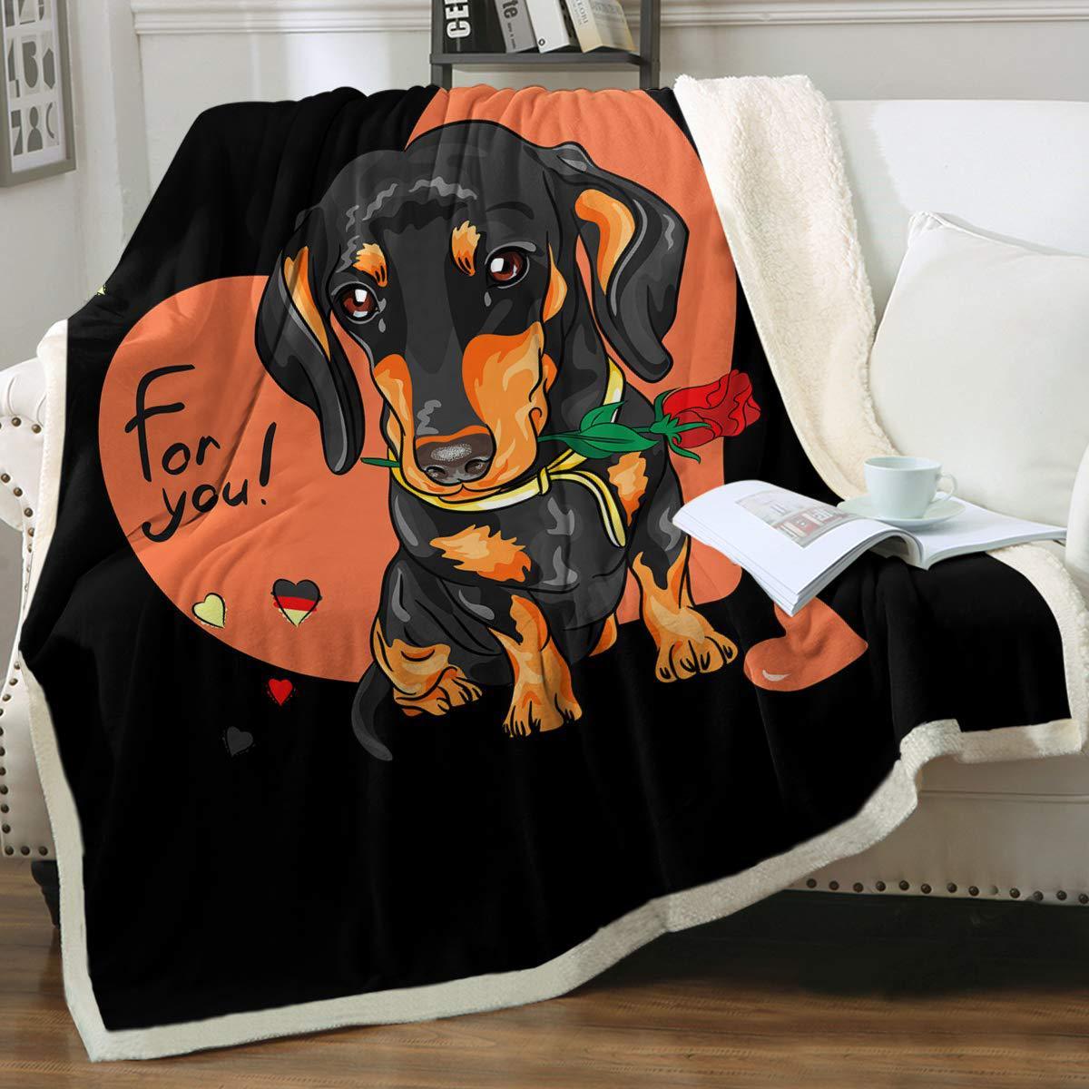 Cute Navy Blue Dachshund Pattern Woolen Blanket - Penelope Wigglebum's
