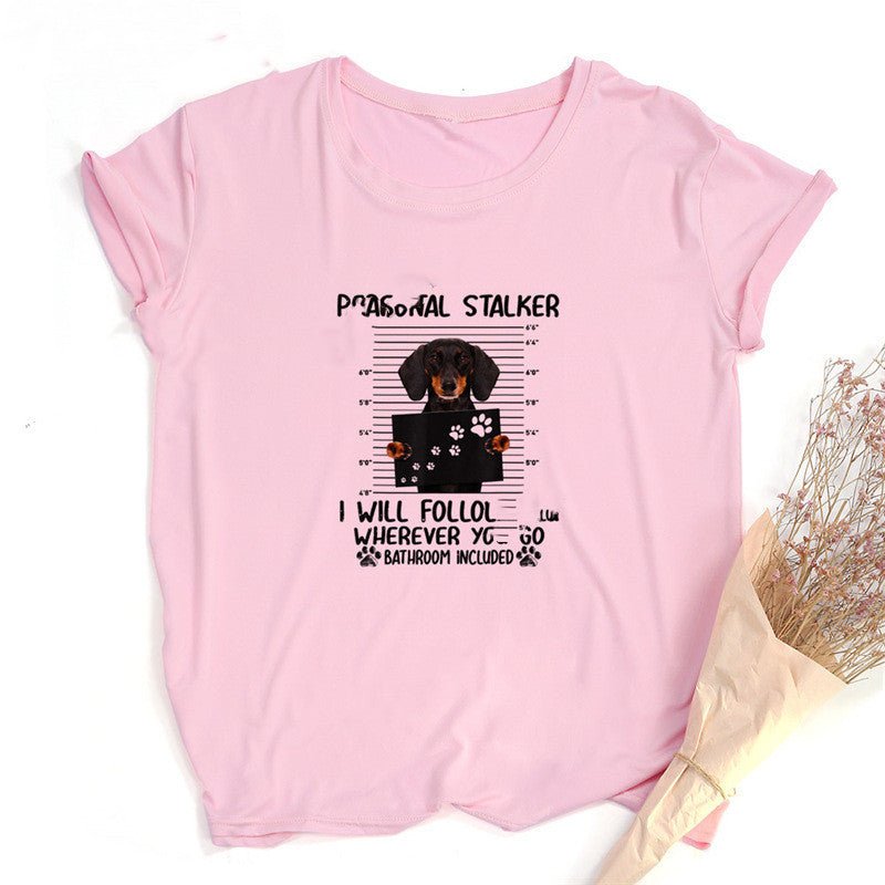 Dachshund Dog Cartoon Print Personality Loose Short Sleeve Couple T-shirt for Men and Women - Penelope Wigglebum's