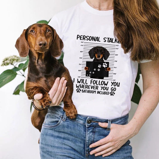 Dachshund Dog Cartoon Print Personality Loose Short Sleeve Couple T-shirt for Men and Women - Penelope Wigglebum's