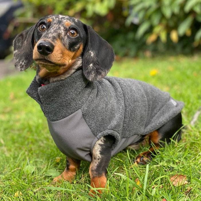 Dachshund Fleece Jumper with Waterproof Belly Panel: Charcoal / Small - Penelope Wigglebum's