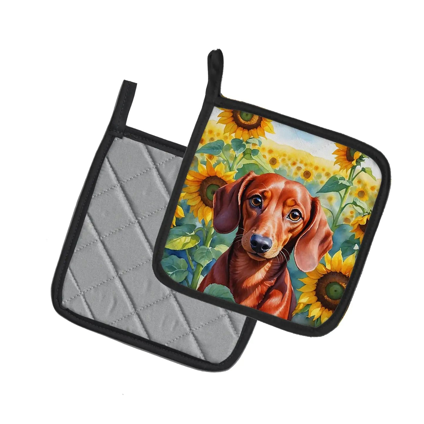 Dachshund in Sunflowers Pair of Pot Holders - Penelope Wigglebum's