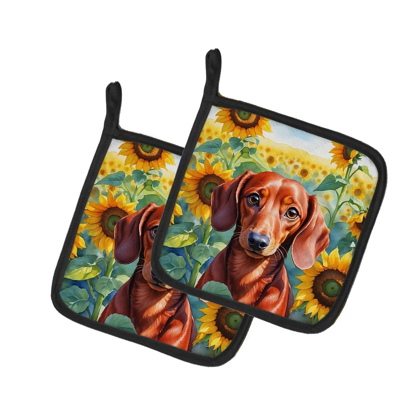 Dachshund in Sunflowers Pair of Pot Holders - Penelope Wigglebum's