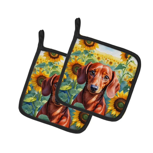 Dachshund in Sunflowers Pair of Pot Holders - Penelope Wigglebum's
