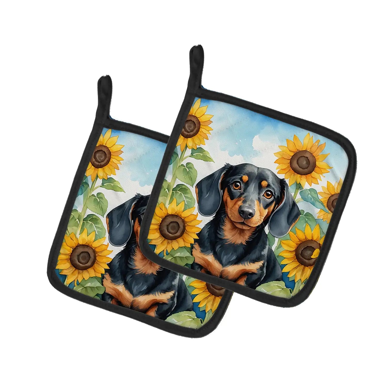 Dachshund in Sunflowers Pair of Pot Holders - Penelope Wigglebum's