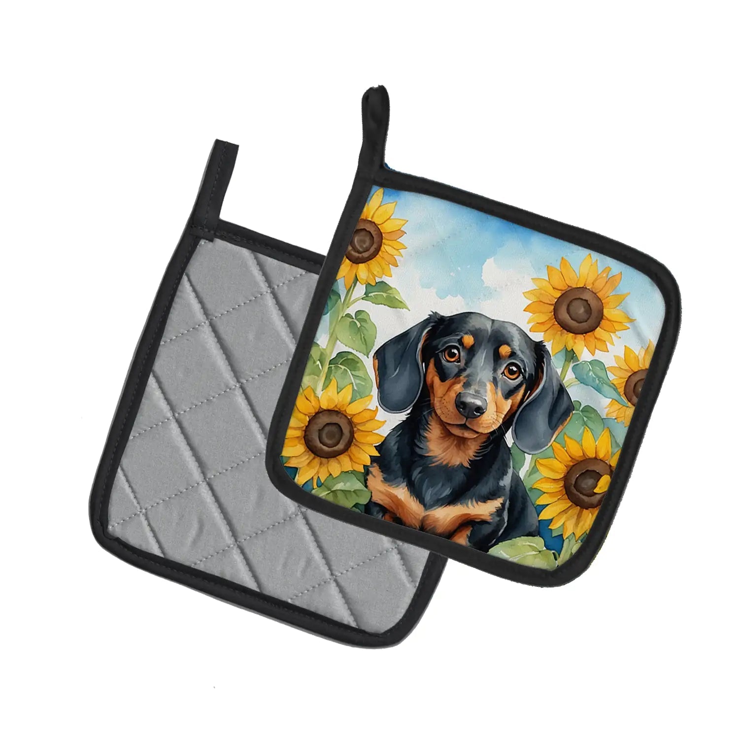 Dachshund in Sunflowers Pair of Pot Holders - Penelope Wigglebum's