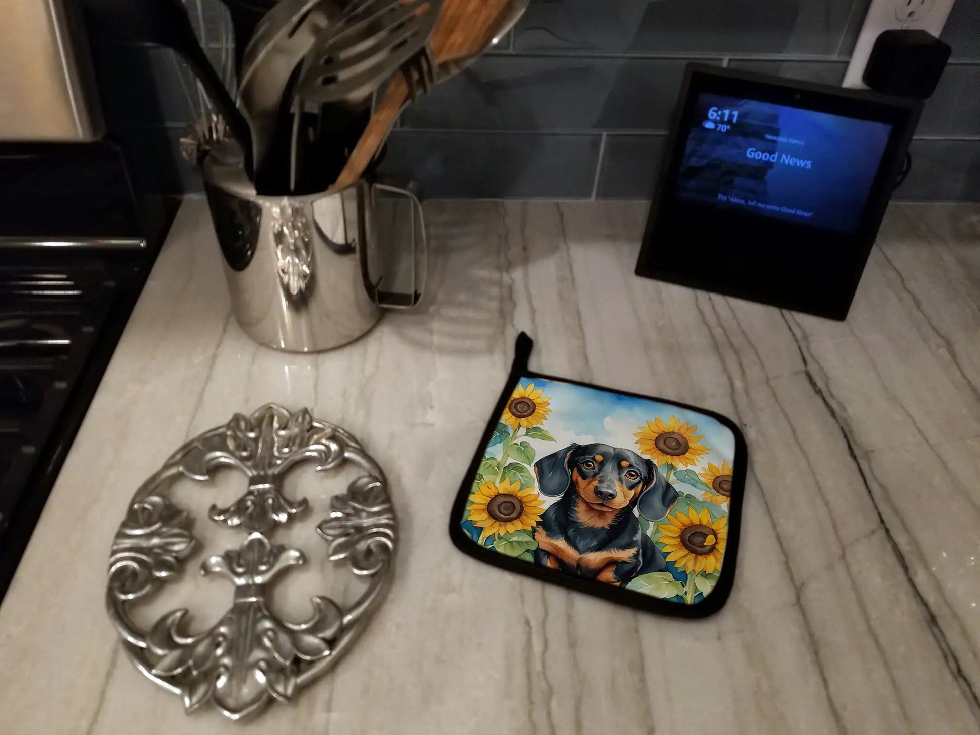 Dachshund in Sunflowers Pair of Pot Holders - Penelope Wigglebum's