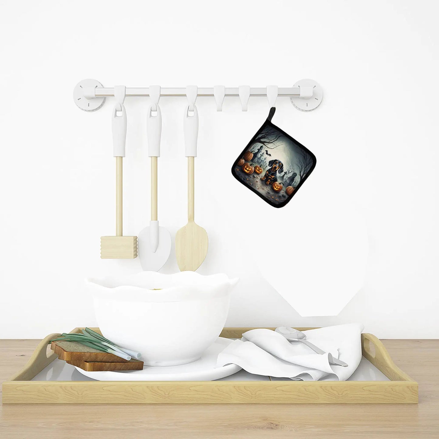 Dachshund Spooky Halloween Pair of Pot Holders - Penelope Wigglebum's