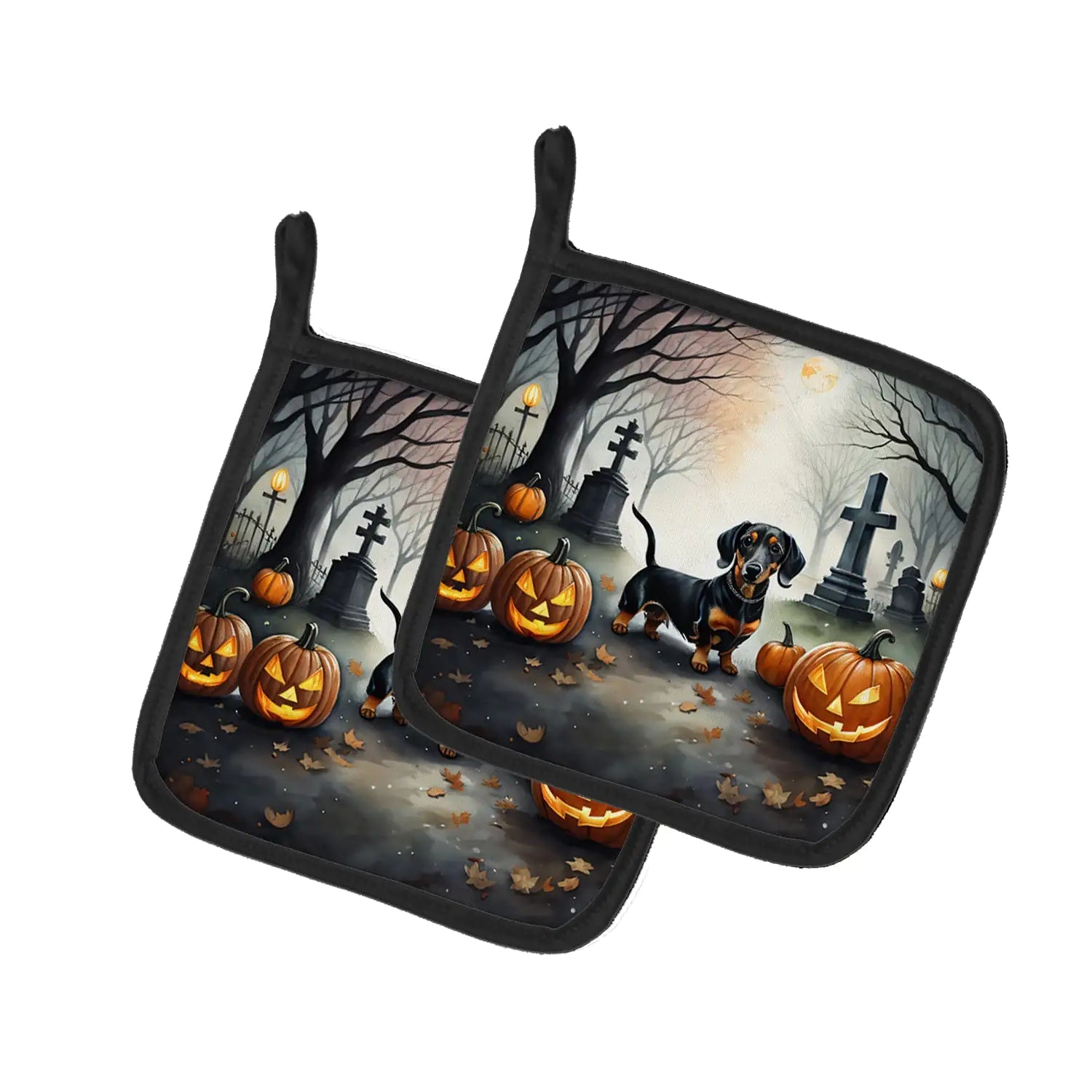 Dachshund Spooky Halloween Pair of Pot Holders - Penelope Wigglebum's