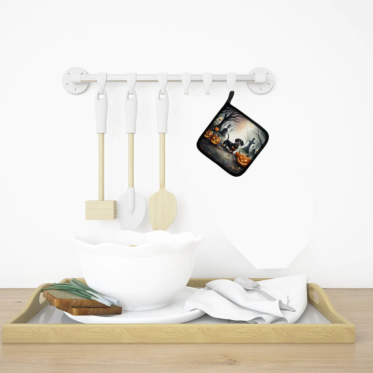 Dachshund Spooky Halloween Pair of Pot Holders - Penelope Wigglebum's