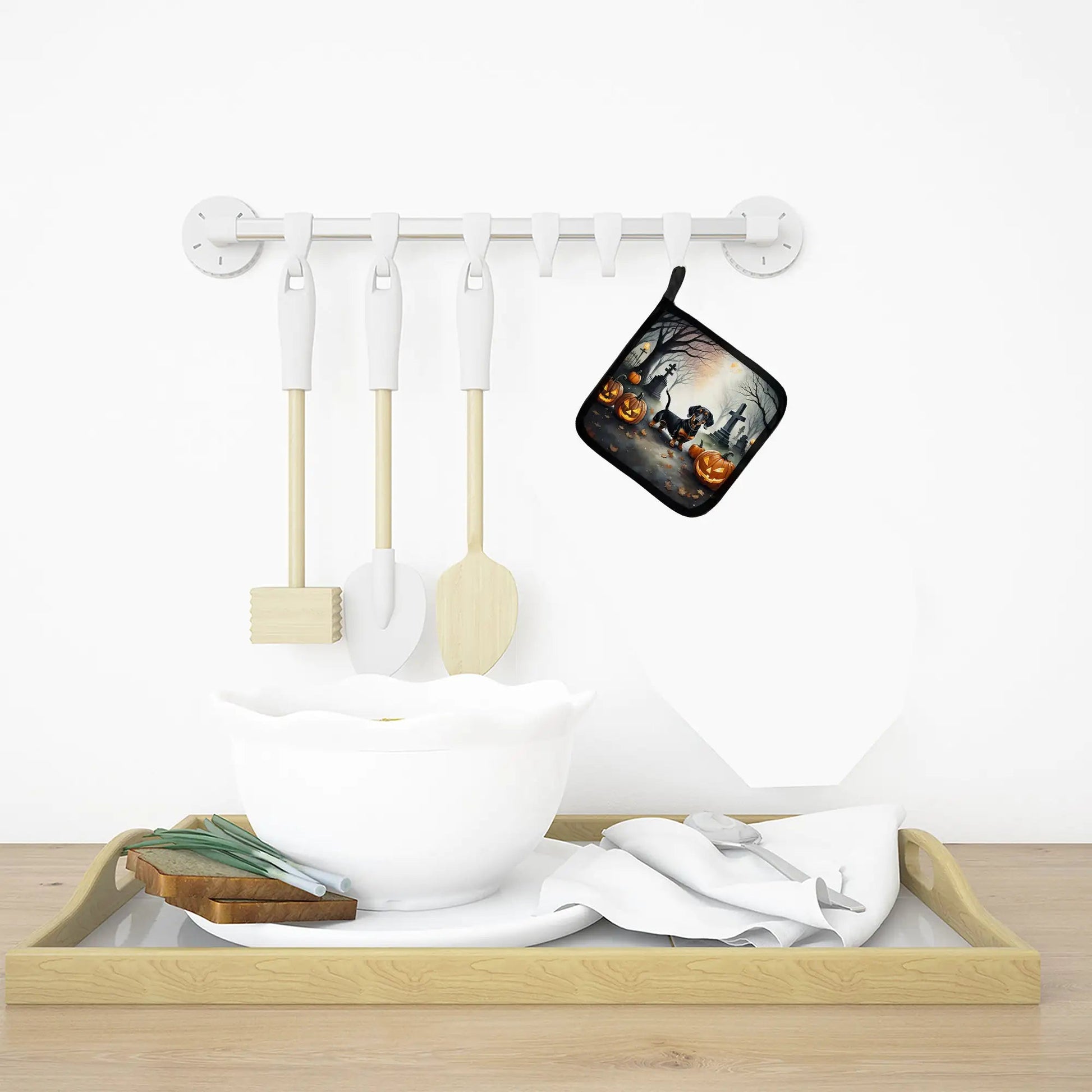 Dachshund Spooky Halloween Pair of Pot Holders - Penelope Wigglebum's