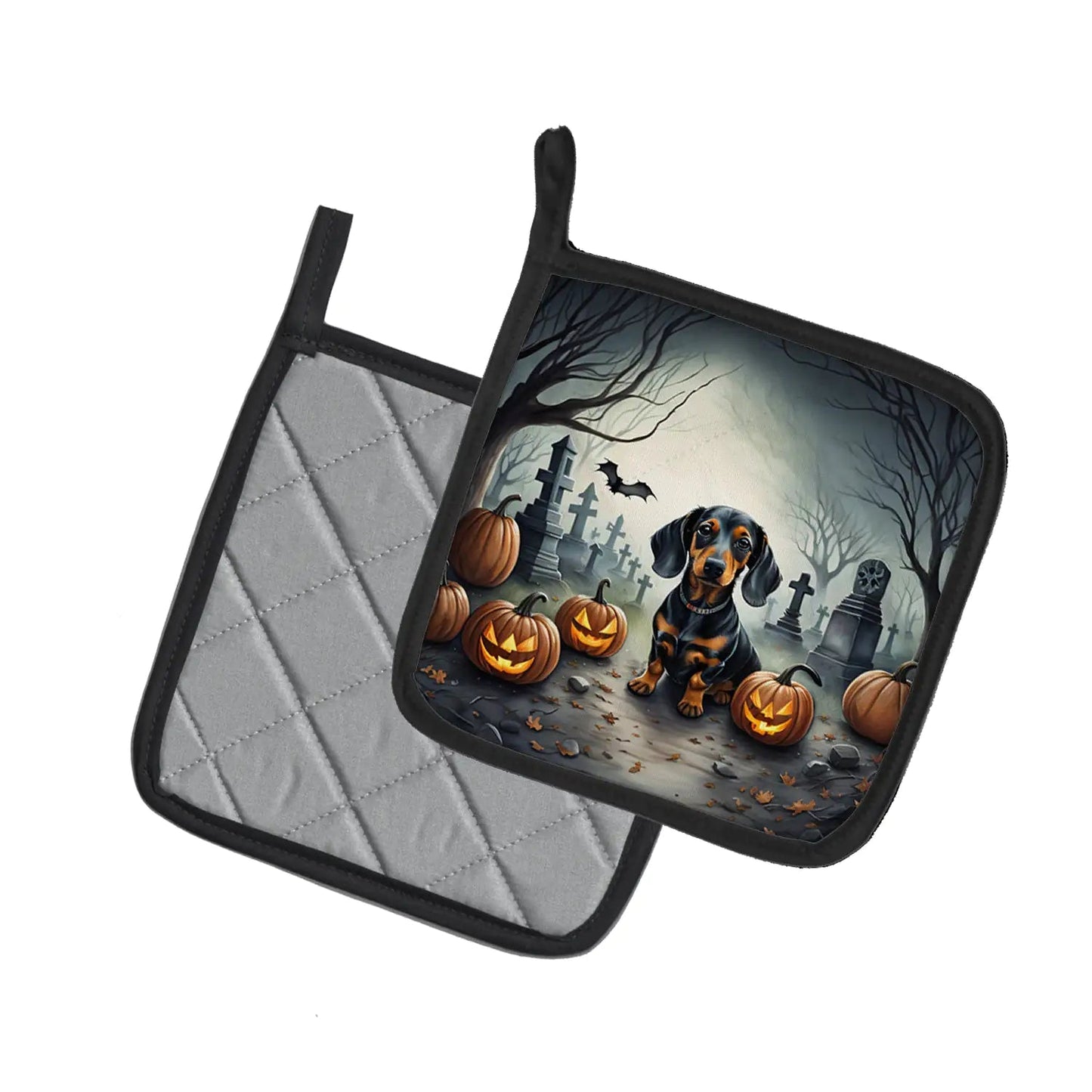 Dachshund Spooky Halloween Pair of Pot Holders - Penelope Wigglebum's