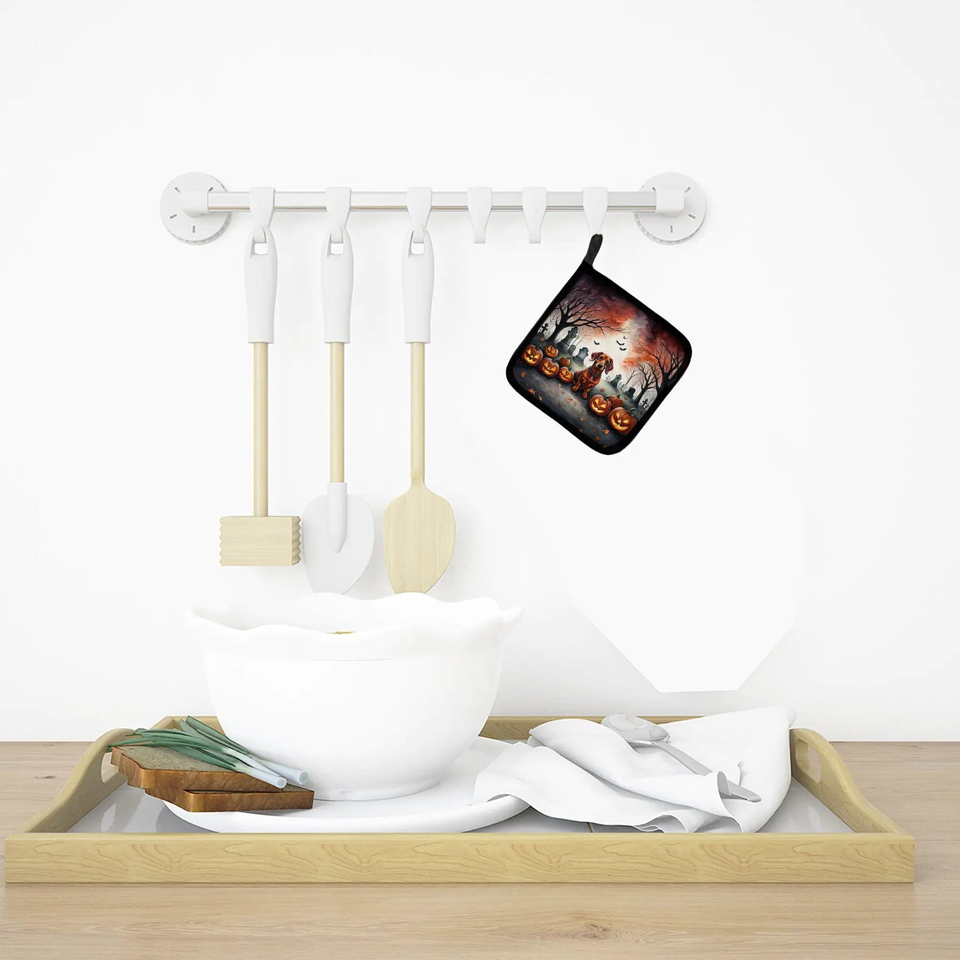 Dachshund Spooky Halloween Pair of Pot Holders - Penelope Wigglebum's