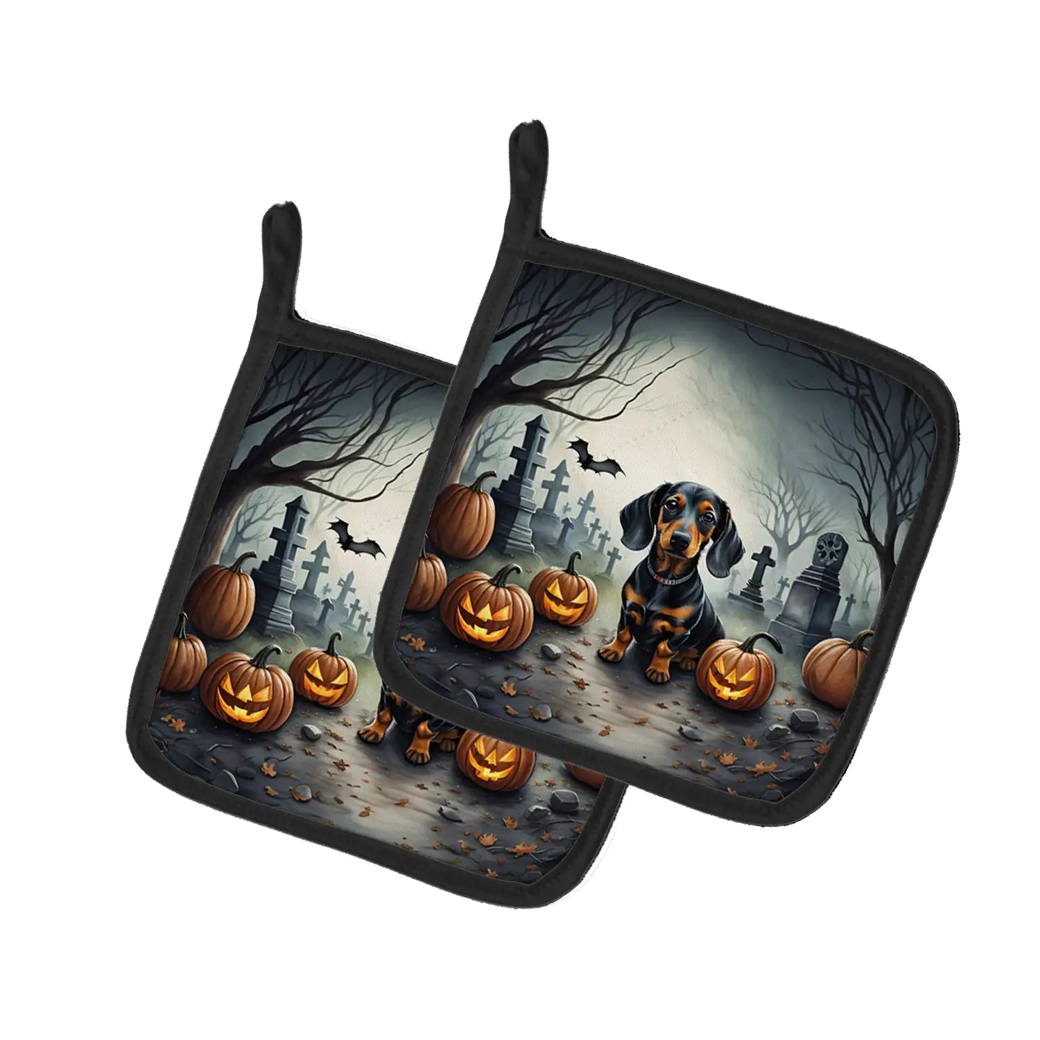 Dachshund Spooky Halloween Pair of Pot Holders - Penelope Wigglebum's
