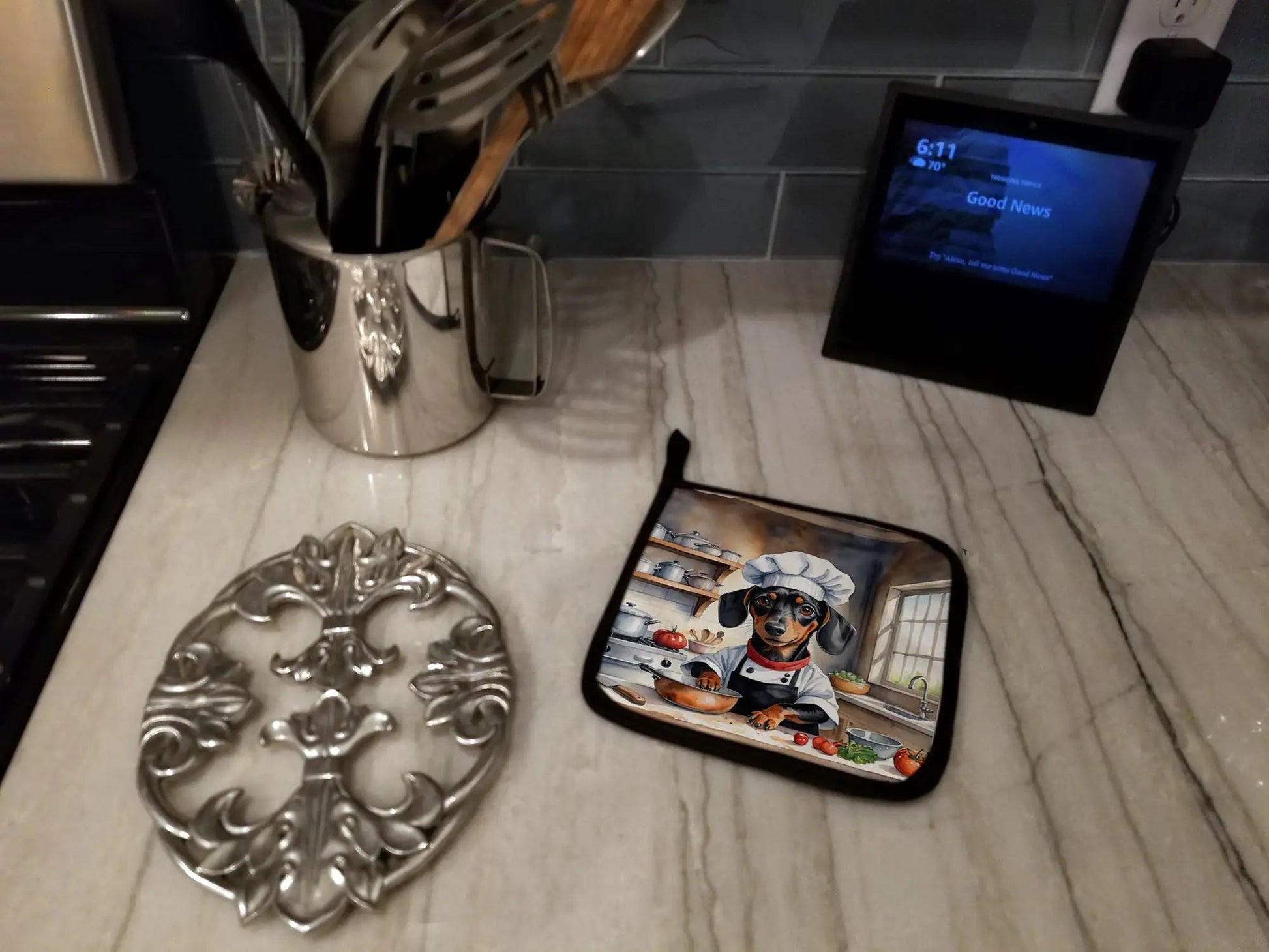 Dachshund The Chef Pair of Pot Holders - Penelope Wigglebum's