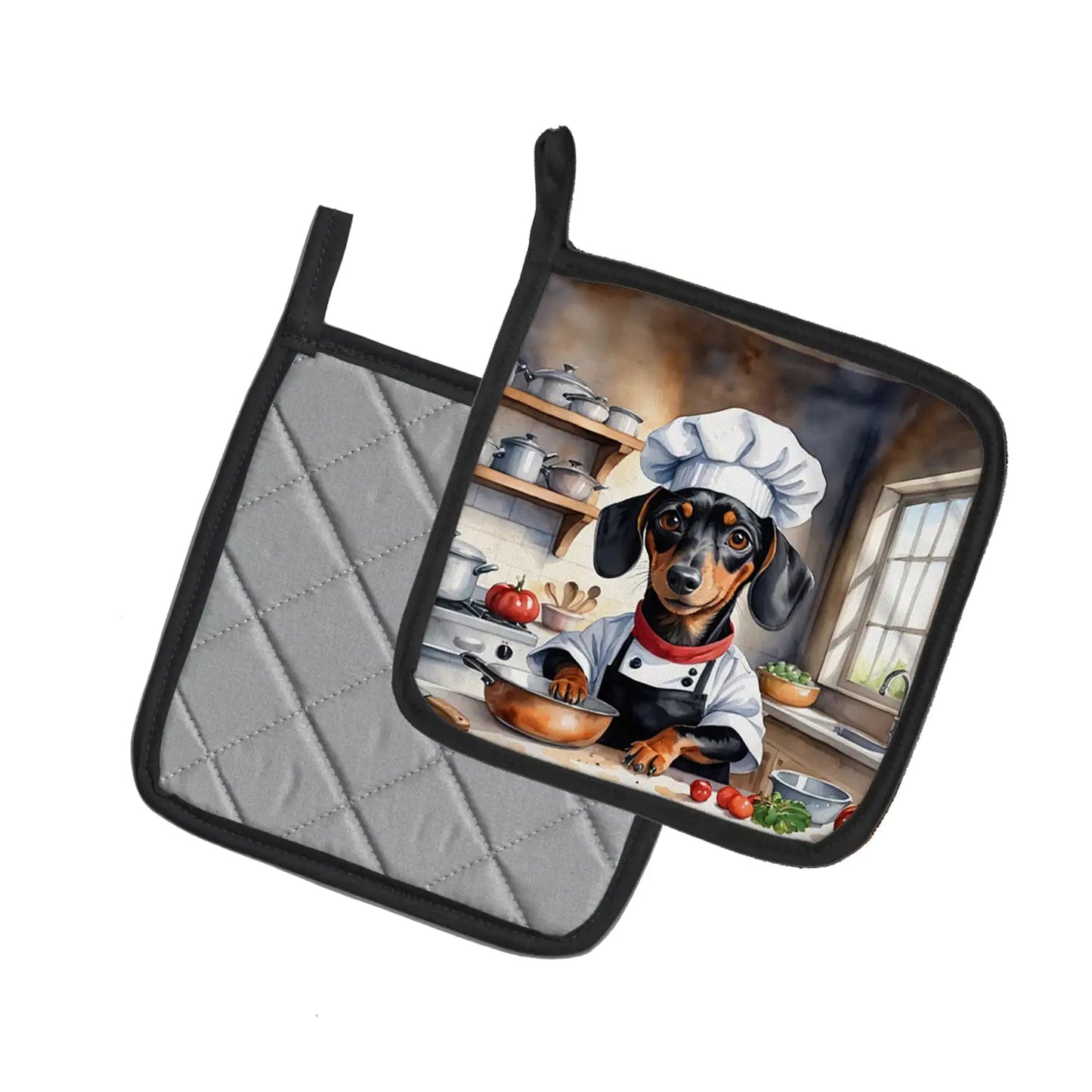 Dachshund The Chef Pair of Pot Holders - Penelope Wigglebum's