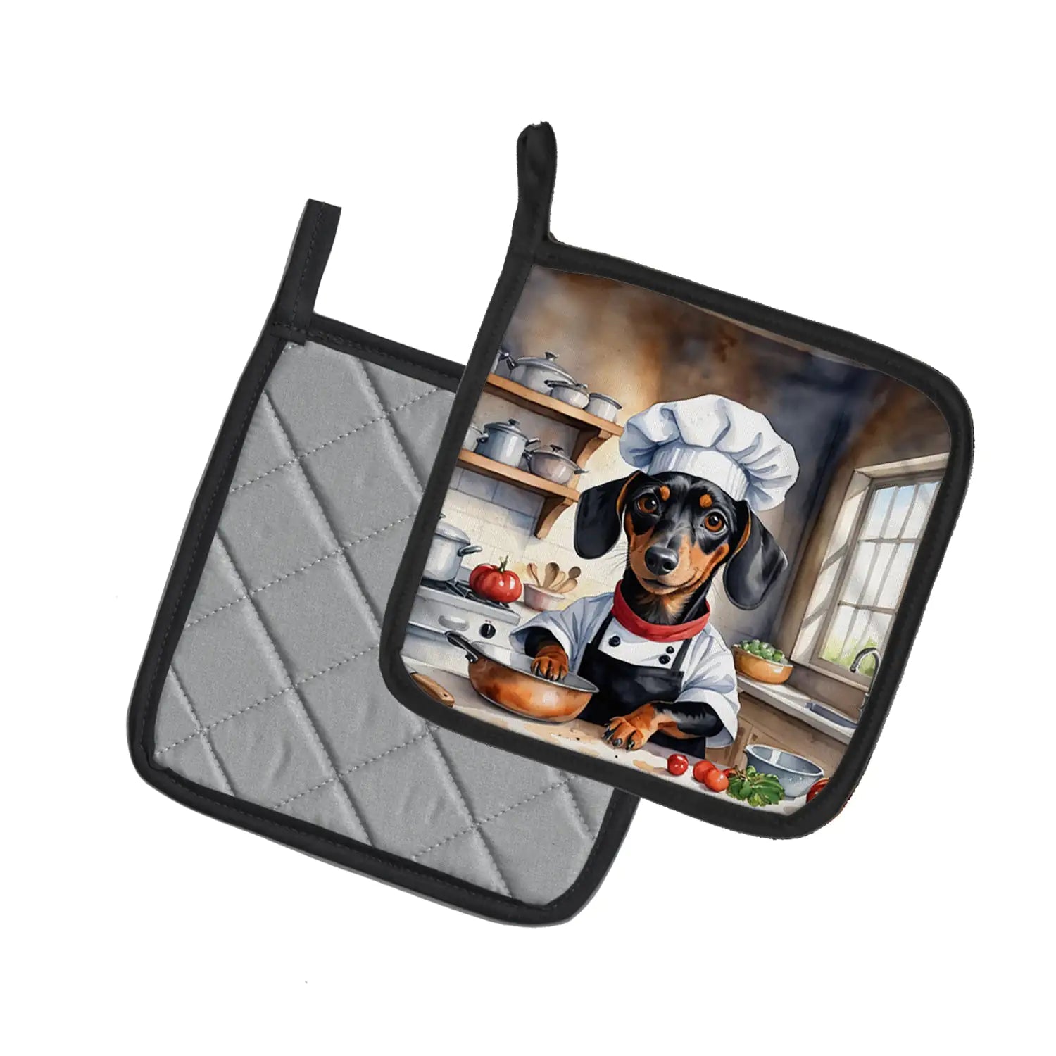 Dachshund The Chef Pair of Pot Holders - Penelope Wigglebum's