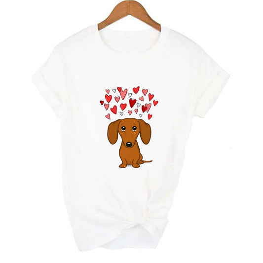 Dachshund Print Shirt Short Sleeve Women's T-shirt - Penelope Wigglebum's