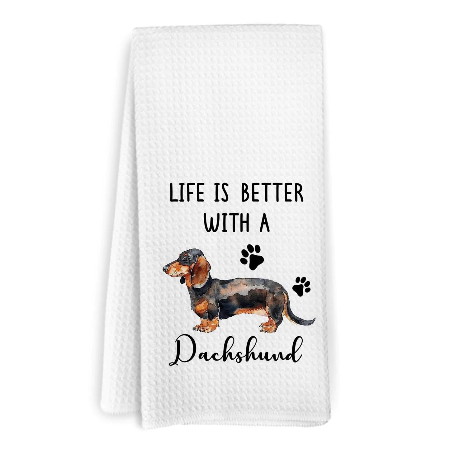Dachshund Kitchen Towels Life is Better with Dachshund watercolor doxie print - Penelope Wigglebum's