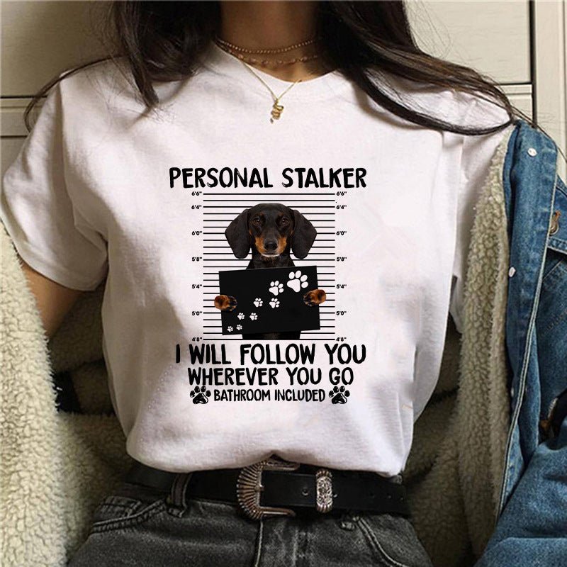 Personal Stalker Dachshund Print Women's Summer T-shirt - Penelope Wigglebum's