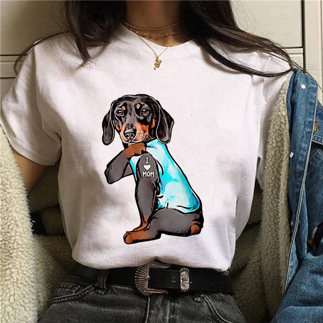 Personal Stalker Dachshund Print Women's Summer T-shirt - Penelope Wigglebum's