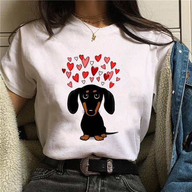 Personal Stalker Dachshund Print Women's Summer T-shirt - Penelope Wigglebum's