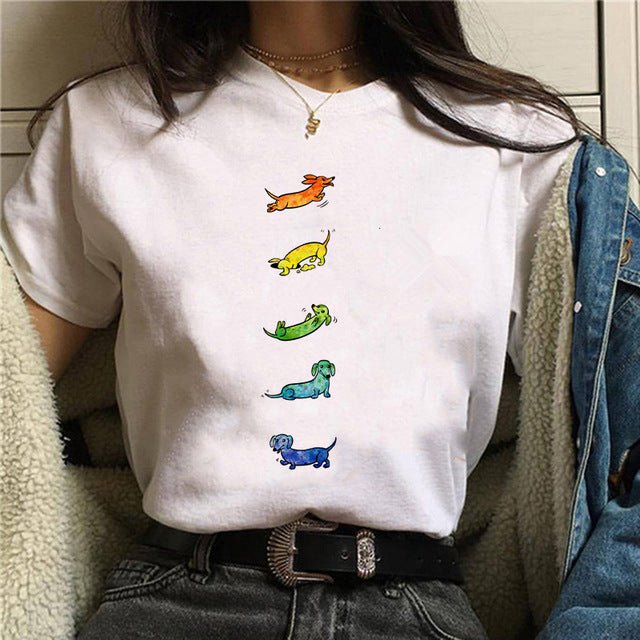 Personal Stalker Dachshund Print Women's Summer T-shirt - Penelope Wigglebum's