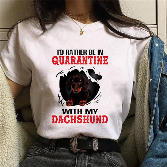 Personal Stalker Dachshund Print Women's Summer T-shirt - Penelope Wigglebum's