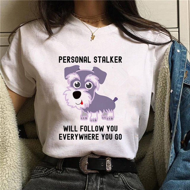 Personal Stalker Dachshund Print Women's Summer T-shirt - Penelope Wigglebum's