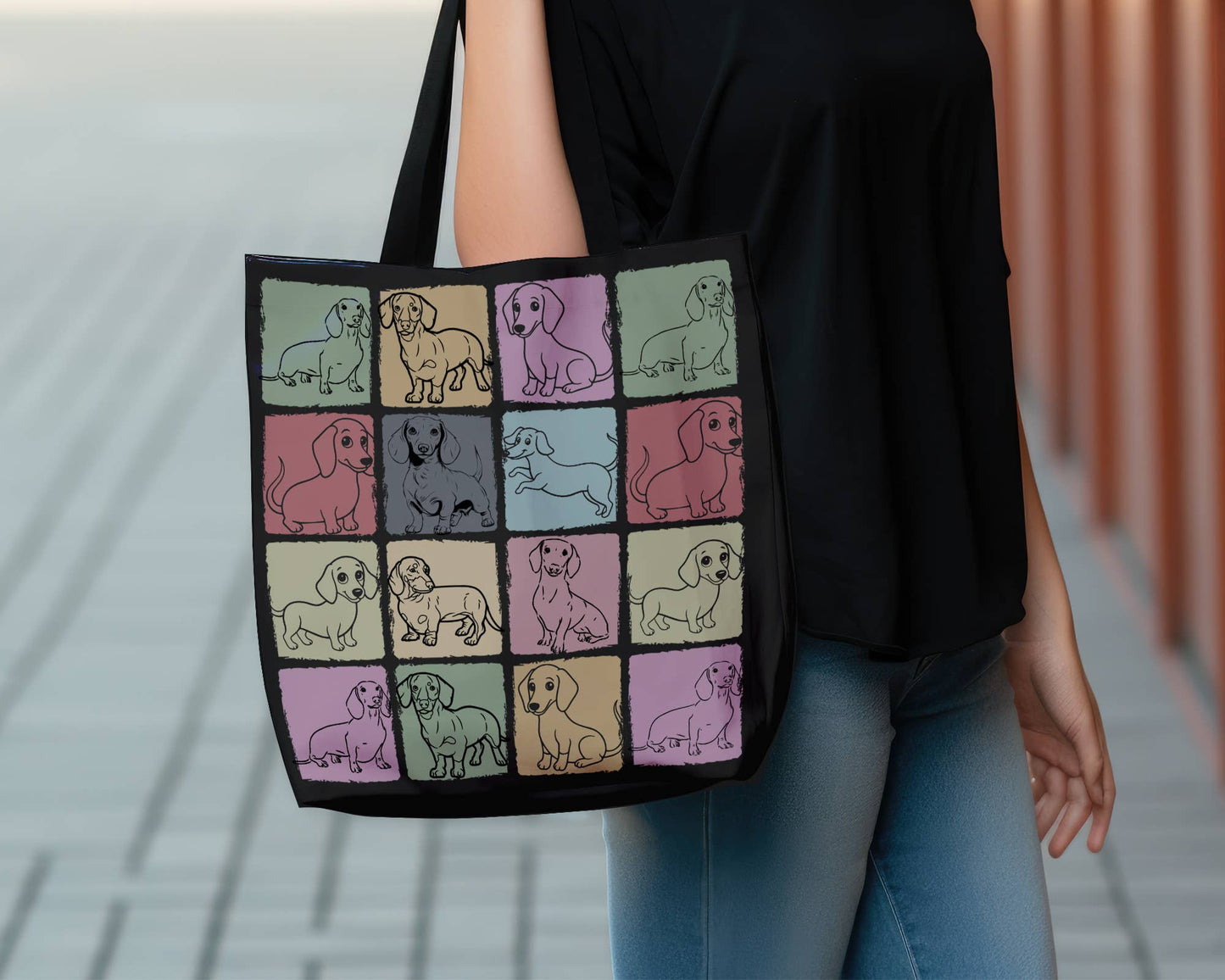 Vintage Dachshund Tote Bag for Dog Lovers and Daily Use: Black - Penelope Wigglebum's